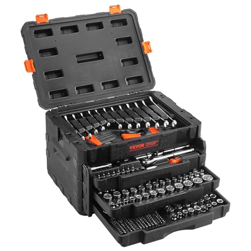 VEVOR Mechanics Tool Set and Socket Set, 1/4" 3/8" 1/2" Drive, 450 PCS