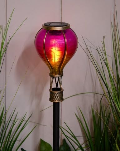 New Solar Hot Air Balloon Shaped Stake Light with 12 Soft Glow LEDs, Add A Fun & Colourful Touch to Your Garden, A Delightful Way to Add Light and Colour to Your Garden, Only 1 Provided - Pink