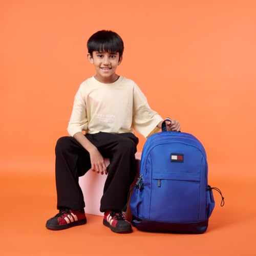 Image of Tommy Hilfiger Professional School Backpack Stud - Wedge Blue+Navy | Durable Water-Resistant Bag for Teens with Signature Metal Logo | 3 Compartments | Integrated Rain Cover | 30L Capacity
