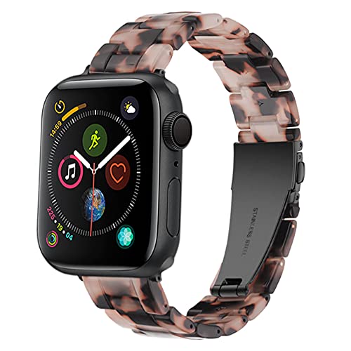 40% Off Discount Light Apple Watch Band - Fashion Resin iWatch Band Compatible with Copper Stainless Steel Buckle for Apple Watch Series 7 Series 6 Series SE Series 5 4 3 2 1 (Tortoise Stone Flower, 38mm/40mm/41mm)