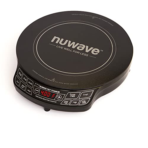 Nuwave (Renewed) Titanium Precision Induction Cooktop, Portable, Large 8” Heating Coil, 12” Shatter-Proof Ceramic Glass Surface, 94 Temp Settings 100°F to 575°F, 3 Watt Settings 600, 900, & 1800 Watts