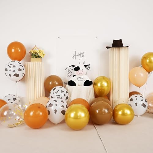 Image of Western Cowboy Balloons, 30Pcs 12inch Brown Nude Gold Confetti Balloon With Cow Print Latex Sky Cloud Balloons for Farmhouse Cowboy Western Baby Shower Boys Girls Birthday Party Decorations