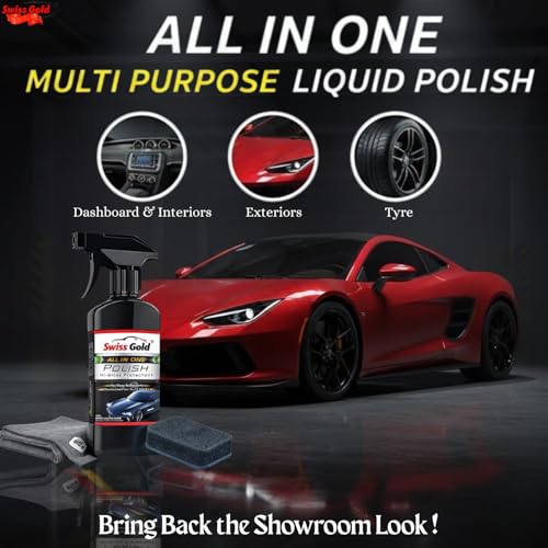Image of All in One Multipurpose Liquid Polish for Car, Bike, Scooter, Household, Office Care | High Gloss | For Interior & Exterior Surfaces - with Applicator Pad and Microfiber Cloth (250ml)