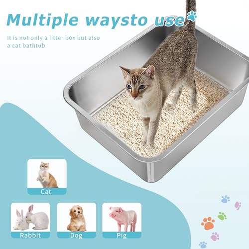 Arenero para gatos de acero inoxidable grande 17.5x13.6x6 in miniatura 4