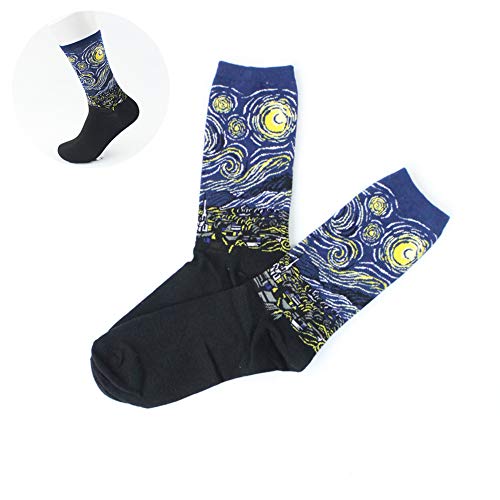 Wudi 1 Paire Unisexe Chaussettes colorées Art Patterned Casual Chaussettes Socks Chaussettes Fantaisie Chaussettes d'hiver Doux Cozy Crew Socks pour Hommes et Femmes (Starry Sky)
