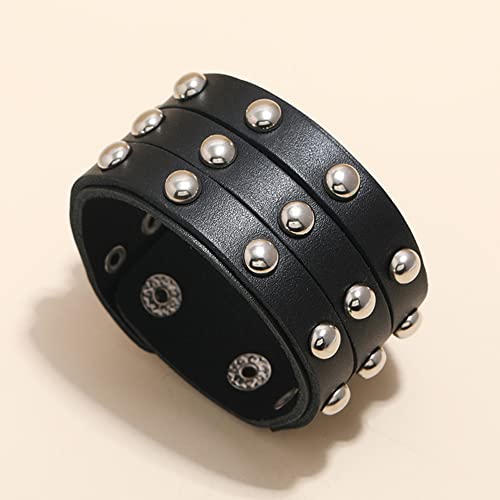 Wodoukei Men'S Genuine Leather Cuff Punk Metal Rock Bracelets For Men Women thumb #4