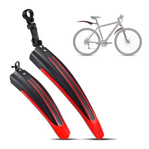 VAEVEN Guardabarros de Bicicleta para Koga Kimera Premium, Ajustable Guardabarros Bicicleta Delantero y Trasero 20-26 Pulgadas, Espesar Guardabarros Portátiles para Bicicletas,C Red