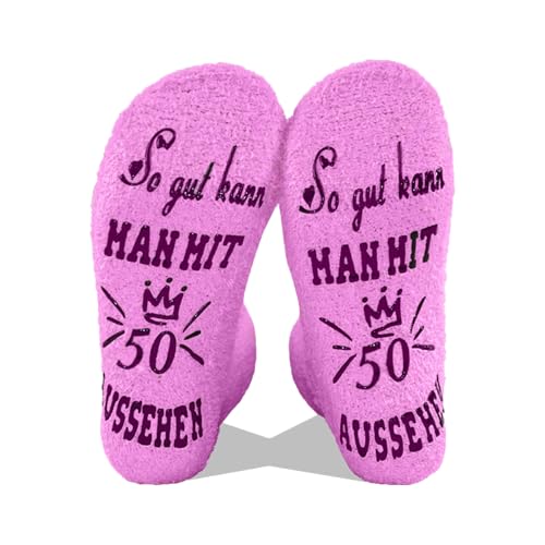 Geschenk Zum 50. Geburtstag Frau – 3-teiliges Set Mit Flaschentasche, Socken & Karte (rosa)