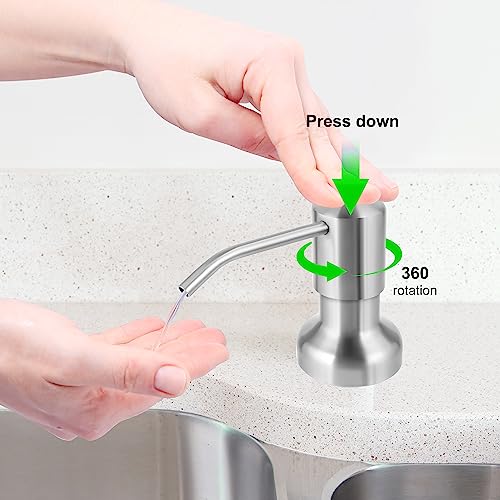 Image of Soap Dispenser for Kitchen Sink, Sink Soap Dispenser with Longer Threaded Shaft Shank, 47 inch Extension Tube Connects Directly to Dish Soap Container, Wider Pump Head Base (Brushed Nickel)