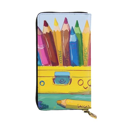 Cute Crayons Box Printed Long Wallet for Women Men Cute PU Leather Wallet with Coin Purse and Credit Card Holder