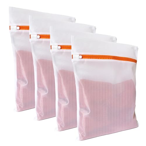 4 Pack Mesh Laundry Bags for Delicates 12inx16in (30cmx40cm), Dryer Safe, Breathable Fine Net, Sturdy Anti-Rust Zipper, Mesh Laundry Bags for Lingerie, Bra, Underwear, Sneakers, Socks, Laundry Club
