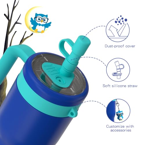 Image of OISIZ 14oz Kids Tumbler with Straw Lid & Handle,Kids Cup with Animal Accessory for School,Kids Water Bottles with Dust-proof Cover,Leakproof Water Bottles,316 Stainless Steel,Keep Cold 24 Hours-blue