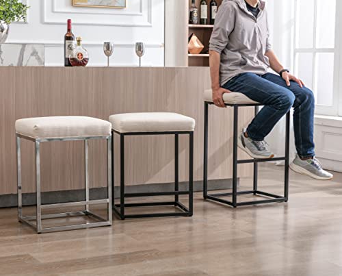 Bestano 24'' Counter Height Bar Stools Set Of 2, Cream Fabric Barstools With Chrome Base, Kitchen Island Counter Bar Chairs With Footrest #TOP6
