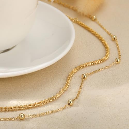 Image of Robaice Ankle Bracelets for Women, Glitter Waterproof Adjustable Anklet for Women, 14K Gold Plated /Sterling Silver Layered Anklets, Summer Beach Anklet Jewelry for Women Gift