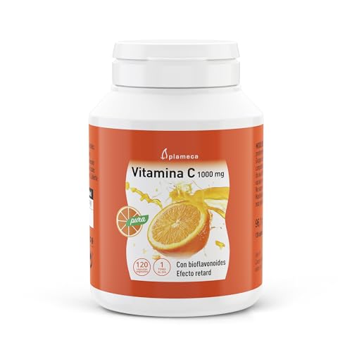 Plameca Vitamina C 1000 mg (2 Cápsulas 500 mg)   Acción Prolongada gracias al Efecto Retard   Reforzado con Bioflavonoides   Ayuda ante el Cansacio y la Fatiga   Una Toma al día de 2 Cápsulas 500 mg