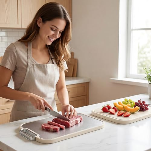 Tabla de Cortar de Titanio para Cocina, Tabla de Corte No Tóxica 2 en 1 con Dos Caras, Grado Alimentario 100 % Titanio Puro y Polipropileno, Ideal para Carnes, Verduras y Cocina Familiar miniatura 6