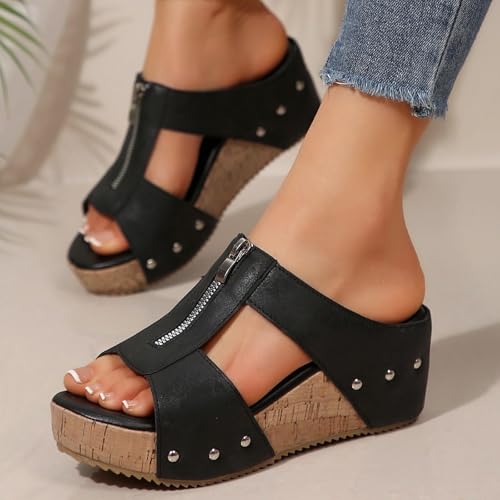 Womens Platform Wedge Sandals Slip On Summer Mules Holiday Espadrille Bohemia Wedge Sandals Open Toe Canvas Slides3