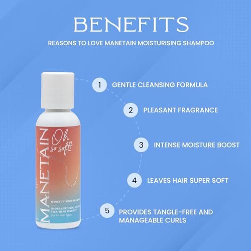 Image of Manetain Moisturising Shampoo 50ml for Daily Use Sulphate, Paraben & Toxin Free | Vegan Shampoo for Women, Men, & Kids with Curly, Wavy, Dry & Frizzy Hairs