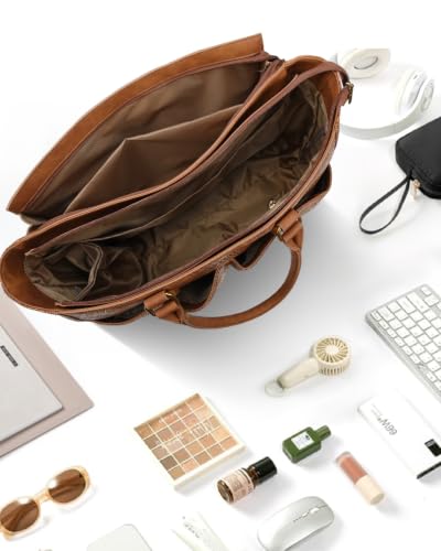 Image of Laptop Tote Bag for Women, Leather Work Tote with Padded Laptop Compartment, Cup Holder, Office Computer Briefcase