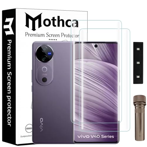 Image of Mothca Curved UV Tempered Glass Screen Protector for Vivo V40 5G / V40 Pro | Transparent | Pack of 2 | Borderless Full Screen Coverage with UV Installation Kit