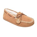 Minnetonka Women�s Camp Tie Moc � Cozy, Suede Moccasin Slippers for Women with Plush Pile Lining, Cushioned Footbed, and Durable Sole for Indoor & Outdoor Comfort, 8 M Cinnamon