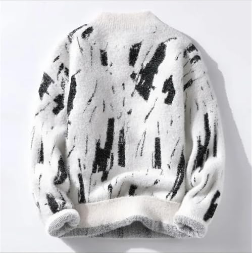 Men Print Round Neck Pullover Sweater Long Sleeve Thick Warm Loose Casual Knit Jumper2