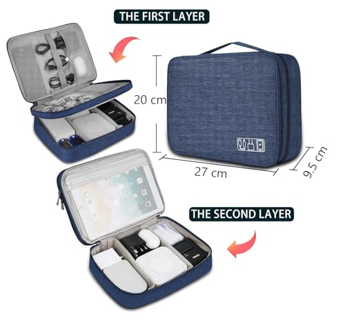 INOVERA (LABEL) Nylon Double Layer Cable Organizer Bag|Travel Electronic Accessories Case|Tech Organizer Storage Bags For Sd Card,Usb Flash Drive,Charging Cords,Usb Charger,Mini Tablet (Dark Blue) 2 41lUNnZNTnL
