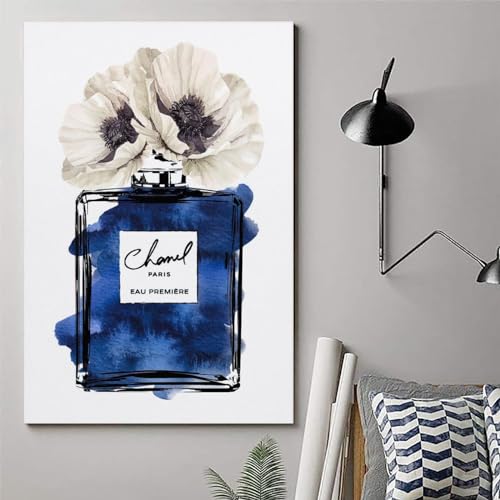 Image of BanLaArt Fashion Perfume Bottle Navy Blue With Black Canvas Print Poster Decorative Painting Wall Art Picture Print Modern Family Bedroom Decor 16x24inch(40x60cm), style