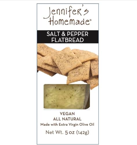 JENNIFERS HOMEMADE Salt & Pepper Flatbread, VEGAN All Natural, Made with extra virgin olive oil, Crunchy and delicious snack, 5 OZ