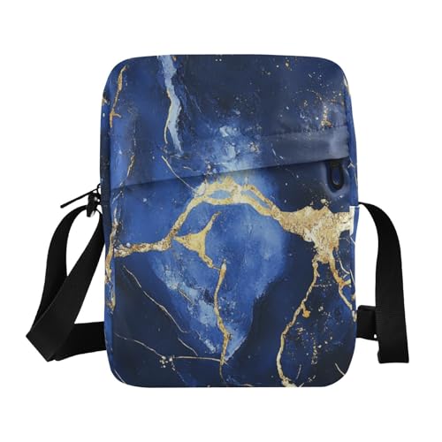 Blue Gold Irregular Marble Texture men's messenger bag Shoulder Bag Everyday Purses Adjustable Strap for work Outdoor Daily