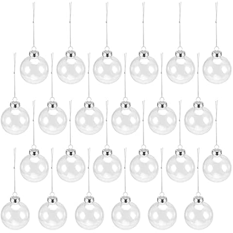 SEUNMUK 24 Pcs 8cm Clear Plastic Christmas Baubles, Transparent Xmas Ornament Ball, Baubles Xmas Tree Hanging with 24 small Lanyard for Wedding, Birthday Party, Festival Cover