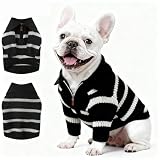 Small Dog Sweater with Zipper, Knitted Striped Pullover Dog Clothes for Cold Weather, Thick Warm Cozy Stretchy Sweater for Chihuahua, Bulldog, Dachshund, Pug(Black & White Strip, L)