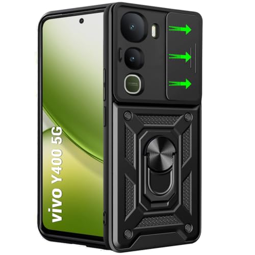 Image of TheGiftKart Tough Armor Bumper Back Cover Case for Vivo Y400 5G | Kickstand & Ring Holder | 360 Degree Protection Back Cover Case for Vivo Y400 5G (PC & TPU, Sliding Camera Cover, Black)