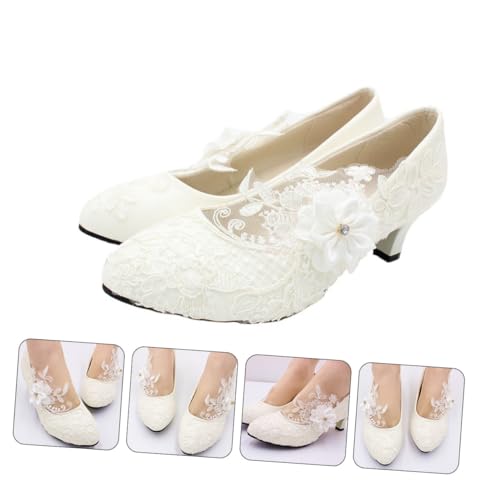 Chaussures de mariage pour femmes blanches dentelle soirée 41 - 7