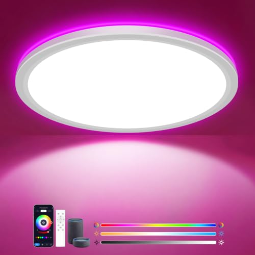zemty 24W 3200LM LED Deckenleuchte Dimmbar mit Alexa, APP-Steuerung, Fernbedienung, RGB Deckenlampe 3000K-6500K, Badezimmer Lampe Decke für Kinderzimmer Schlafzimmer Jugendzimmer...