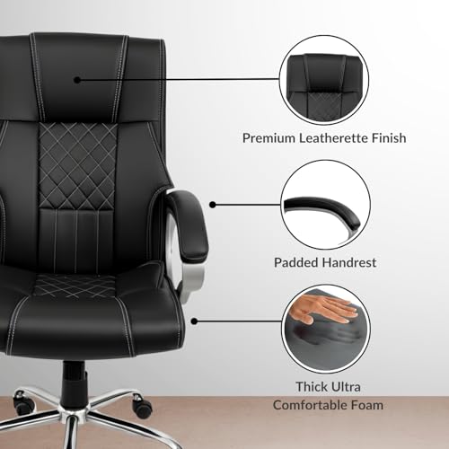 Image of activa Kim Ergonomic Office Chair| Premium Leatherette Chair with Padded Seat & Backrest| 3-Year Warranty | Adjustable Height Desk Chair for Work /Study /Gaming | Swivel Seating for Workstations (Black)