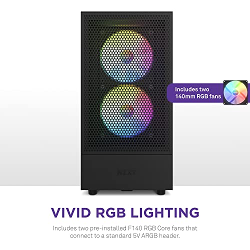 Image of NZXT H5 Flow RGB Compact ATX Mid-Tower Computer Case /Gaming Cabinet - Black | Support Mini-ITX, Micro-ATX, ATX | Pre-Installed 2 x 140mm Front Fans, 1 x 120mm Rear and Bottom Fans - CC-H51FB-R1
