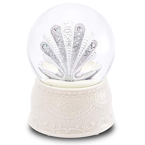 Caja de música de concha blanca ZAW con perla brillante y lentejuelas 7