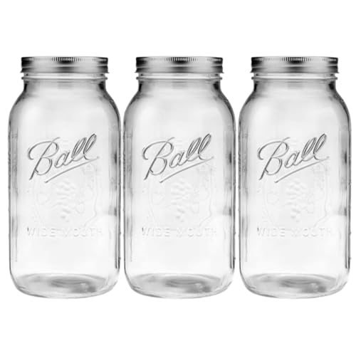 Ball Glass Mason Jar with Lids and Bands, Wide Mouth, Half Gallon Size, 64 OZ (3 Pack)