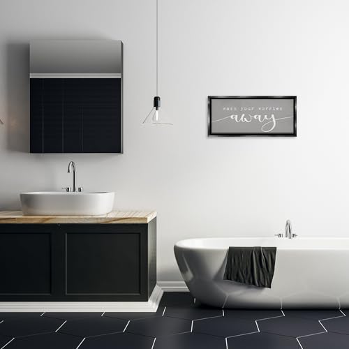 Image of 'Wash Your Worries Away Phrase'| Floating Frame Canvas Art | Stupell Industries | Black, 25 x 11 Inches, Easy to Hang and Sturdy, Made in USA, by Lil' Rue