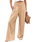 Linen Pants for Women, Summer Drawstring High Waist with Pockets Cotton Linen Palazzo Pants Beach Wide Leg Pant Trousers