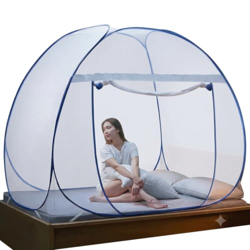 Image of Mosquito Net for Double Bed | King Size Foldable Machardani | 6 x 6 Feet Polyester 30GSM Strong Net (Pack of 1)