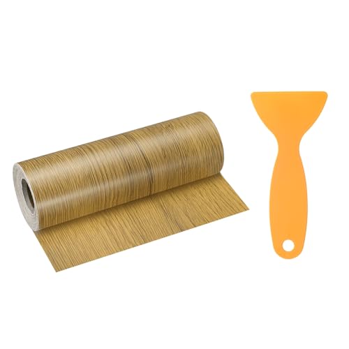 Image of HARFINGTON Wood Grain Repair Tape 6 Inch x 33ft Self Adhesive Repair Patch Tape Simulated Wooden Floor Tapes with Plastic Scraper for Tables Doors Windows Furniture, Yellow Teak