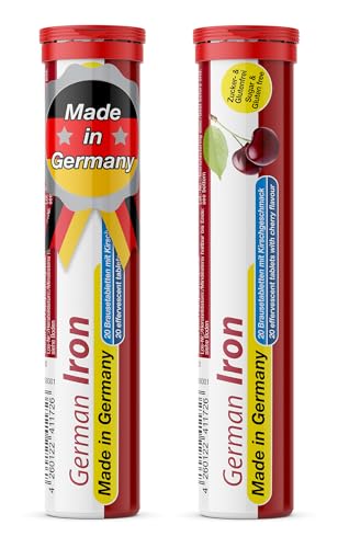 Iron 14 mg - 2 x 20 effervescent Tablets - Cherry Flavor - T&D Pharma German Iron - Made in Germany