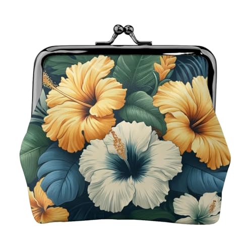 Pu Leather Buckle Coin Purse Hibiscus-Tropical-Flower Girls Kiss-Lock Change Purse Wallets