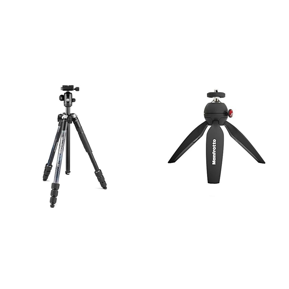 Manfrotto Element MII, Treppiede da Viaggio in Alluminio con Testa a Sfera e Sacca & MTPIXIMII-B, PIXI Mini Treppiede per Fotocamera con Impugnatura per Fotocamere CSC