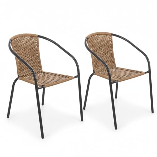 LOLAhome Pack 2 Sillas Jardín Exterior | 2 Sillones Ratan Natural y Acero con epoxi Anticorrosión | Apilables | Cómodas y Resistentes | Balcón, Terraza o Jardín | Trivia