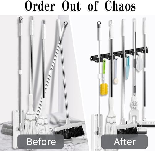 image for AceMining Black 5 Racks and 4 Hooks Mop and Broom Holder Wall Mount, B