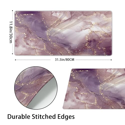 Image of Pink Marble Extended Gaming Mouse Pad Non-Slip Rubber Base Purple Large Mousepad 31.5x11.8in with Stitched Edge Waterproof Thick Keyboard Pads Computer Desk Laptop Mats for Work Game Office