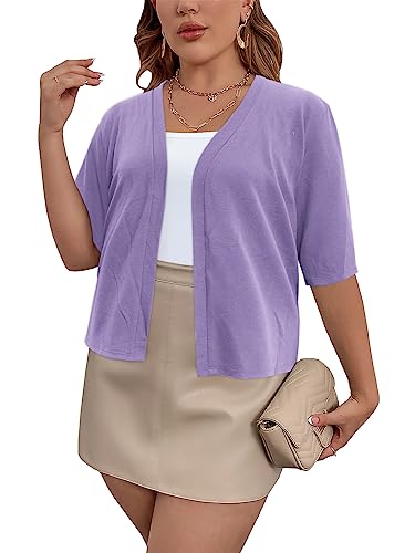 Image of Women's Short Sleeve Cardigan Knit Sweaters Cropped Open Front Shrug Bolero
